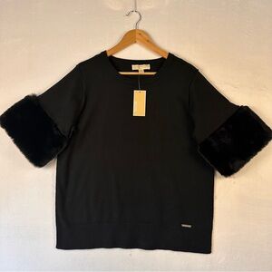 Michael Kors Black Sweater with Faux Fur Sleeves